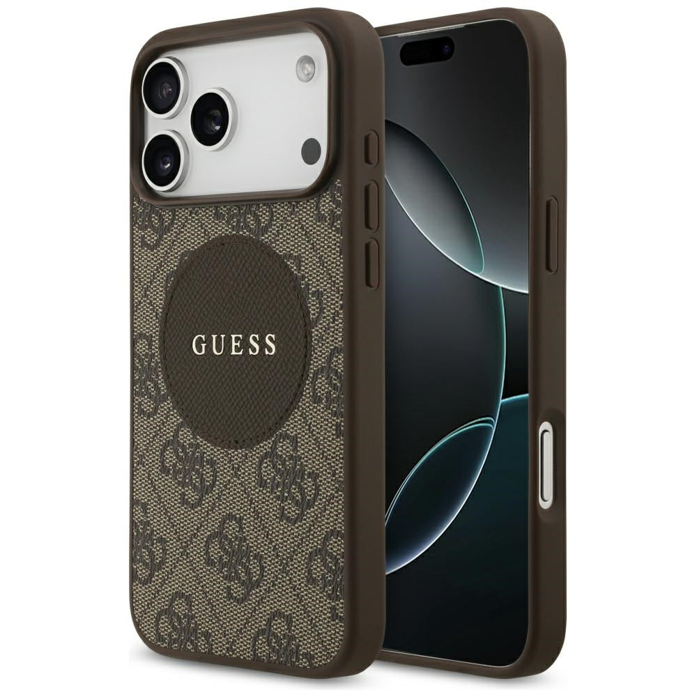 Étui MagSafe pour Apple iPhone 17 Pro, Guess, Logo Classique Cercle 4G, Marron