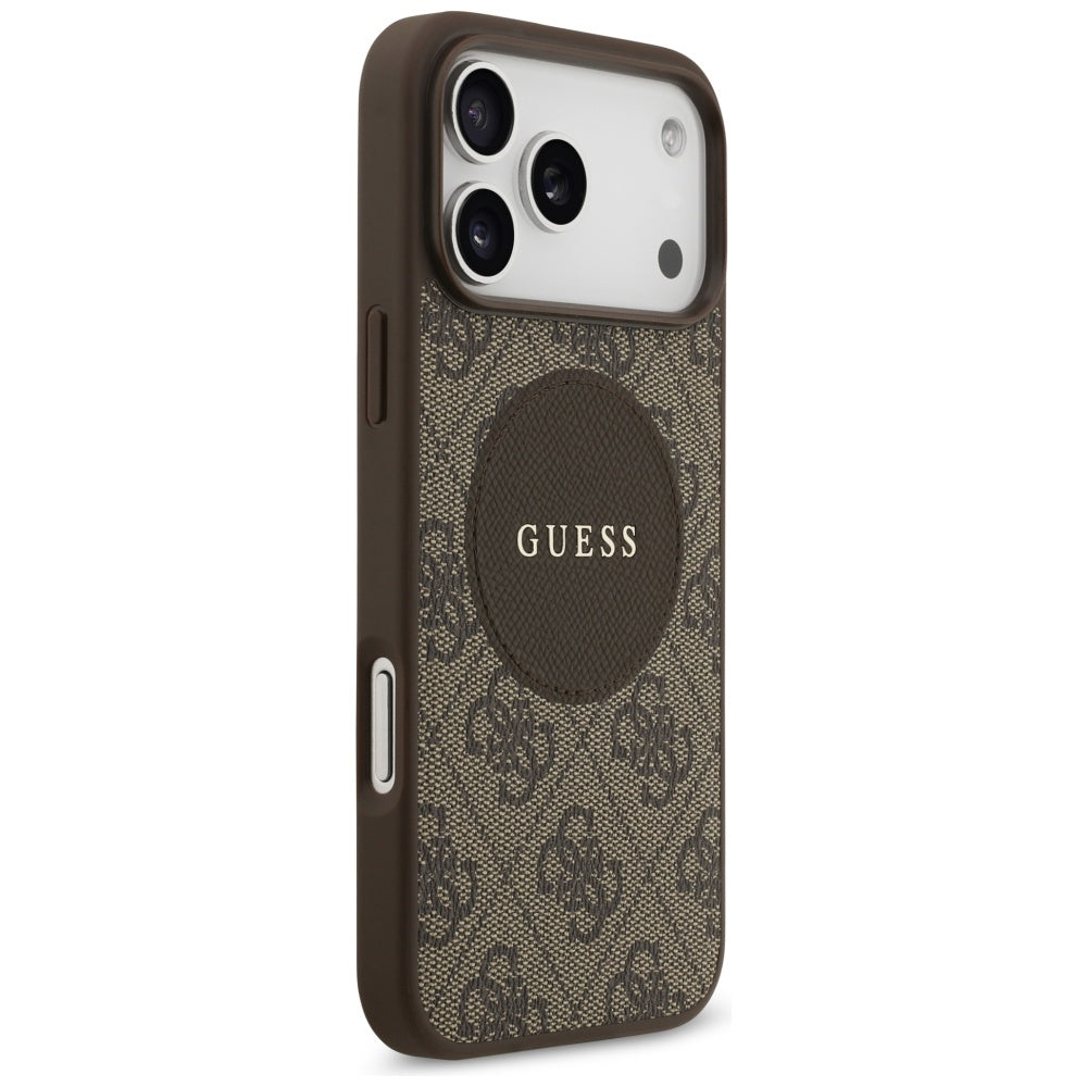 Étui MagSafe pour Apple iPhone 17 Pro, Guess, Logo Classique Cercle 4G, Marron