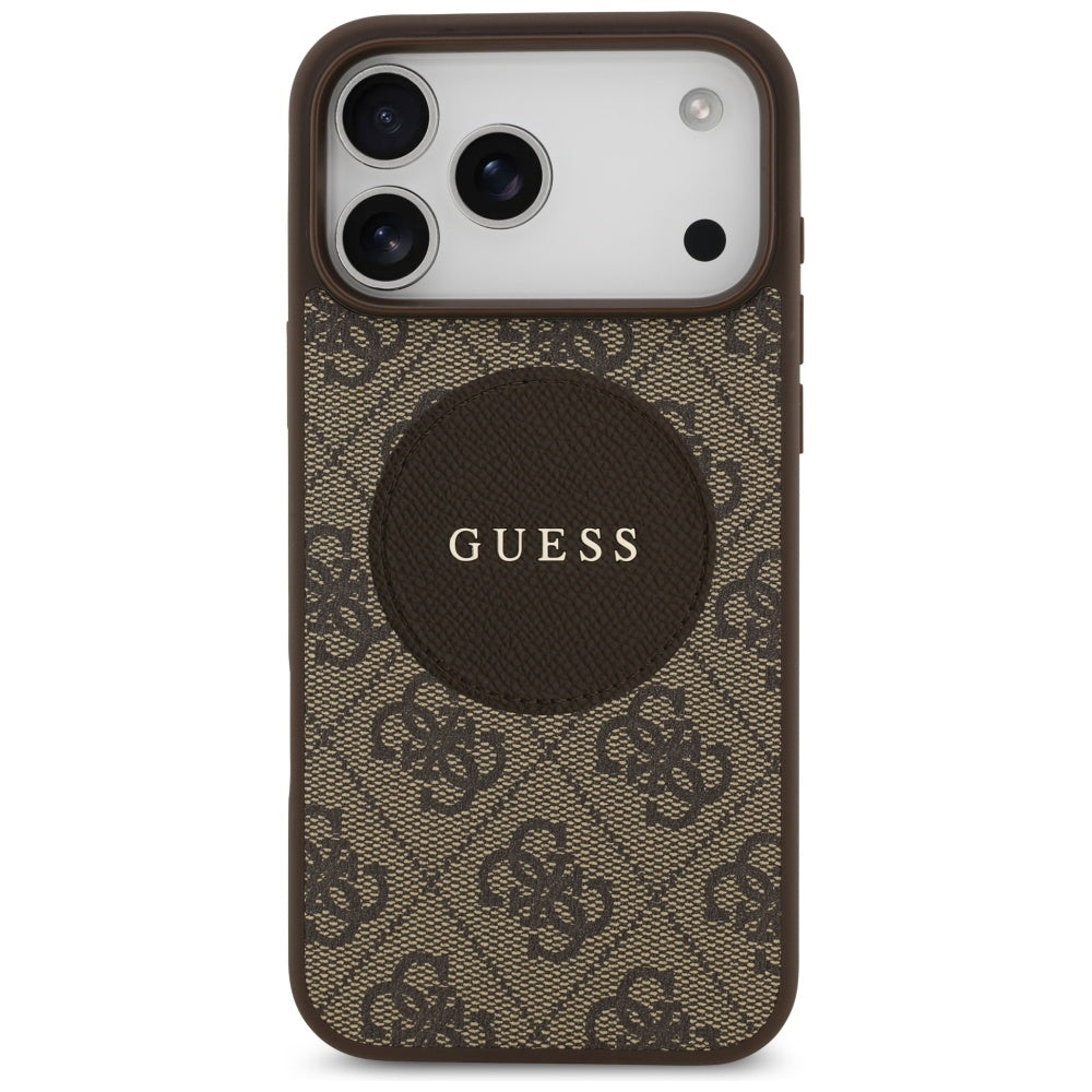 Étui MagSafe pour Apple iPhone 17 Pro, Guess, Logo Classique Cercle 4G, Marron