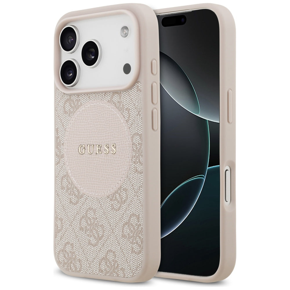 Étui MagSafe pour Apple iPhone 17 Pro, Guess, Logo Classique Cercle 4G, Rose