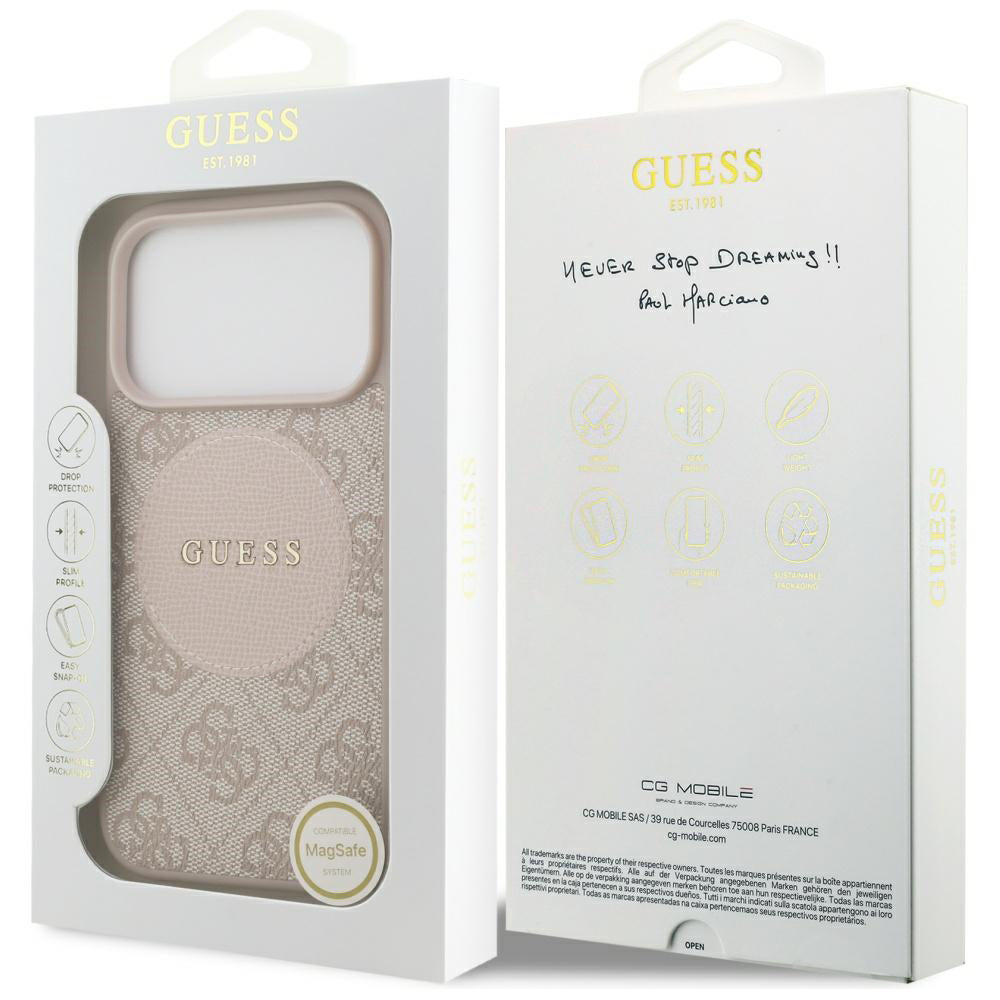 Étui MagSafe pour Apple iPhone 17 Pro, Guess, Logo Classique Cercle 4G, Rose