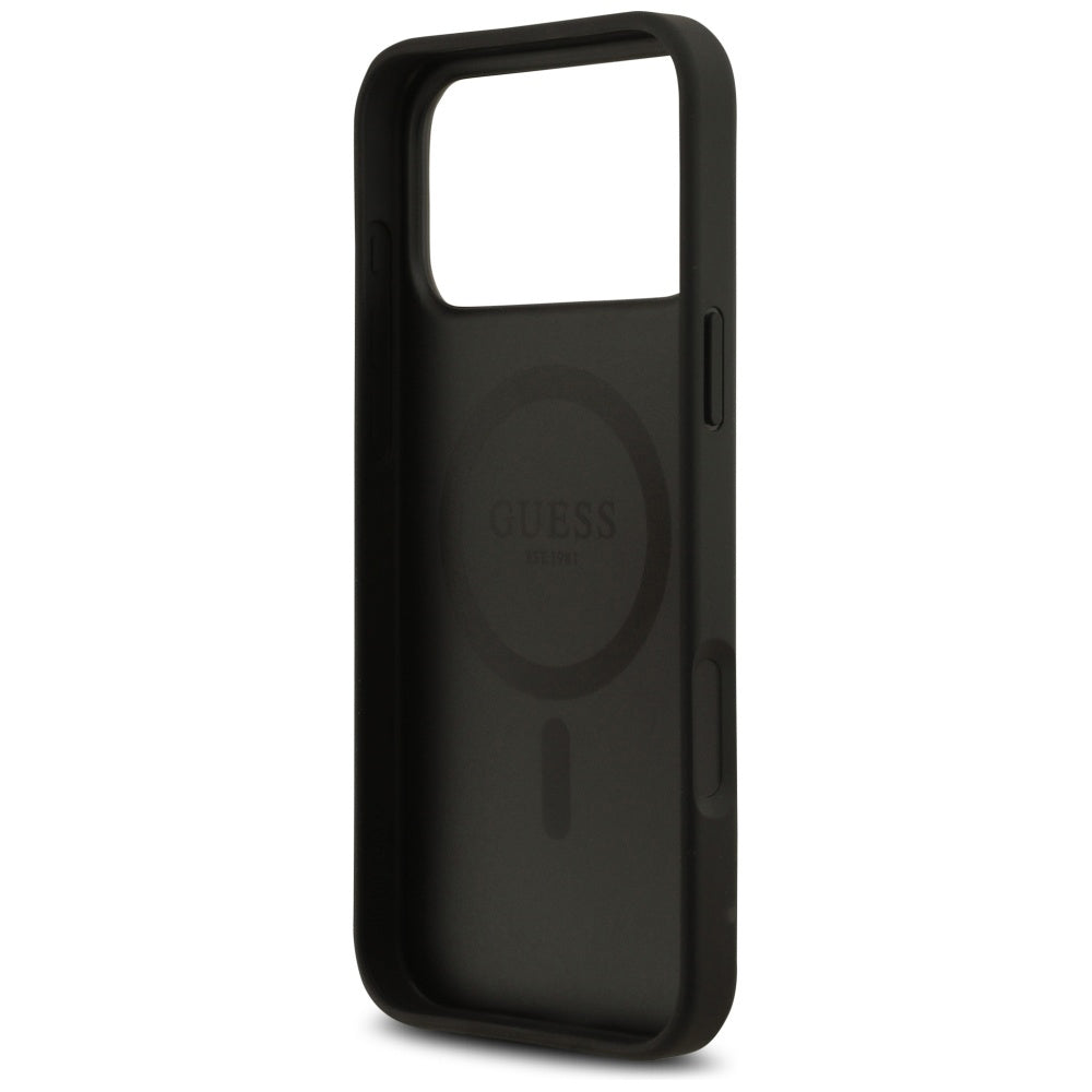 Coque MagSafe pour Apple iPhone 17 Pro, Guess, Imprimé Fleurs 4G, Noire