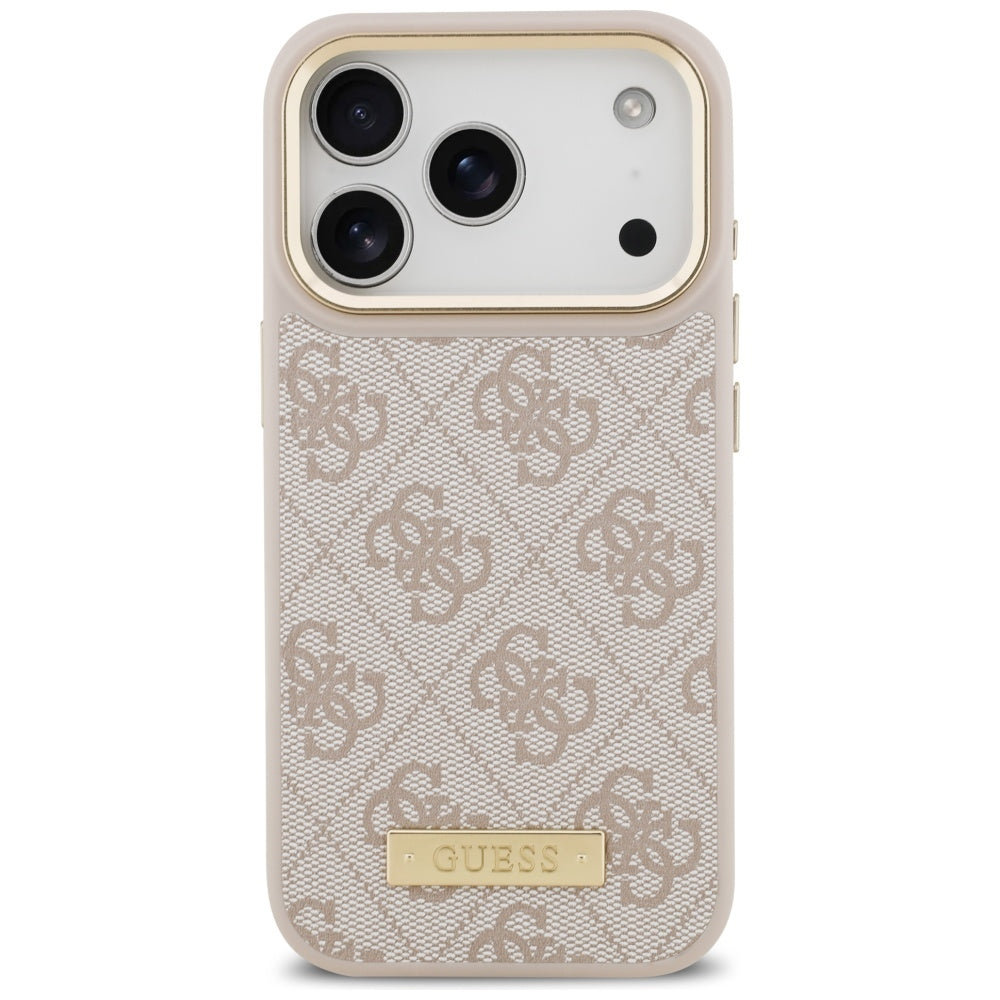Coque MagSafe pour Apple iPhone 17 Pro, Guess, Plaque Logo 4G, Rose