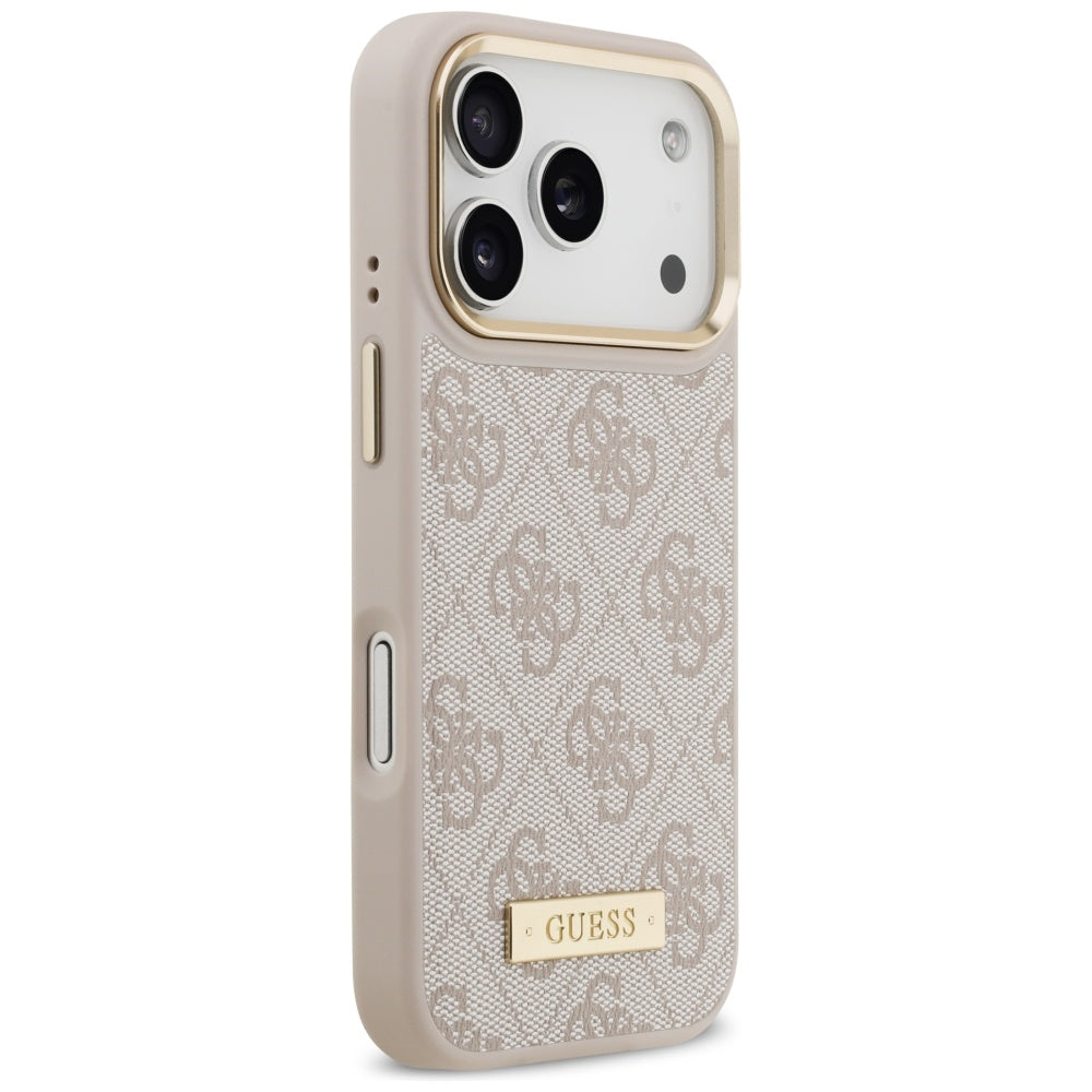 Coque MagSafe pour Apple iPhone 17 Pro, Guess, Plaque Logo 4G, Rose