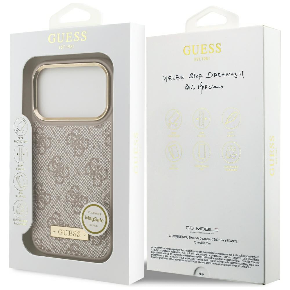 Coque MagSafe pour Apple iPhone 17 Pro, Guess, Plaque Logo 4G, Rose