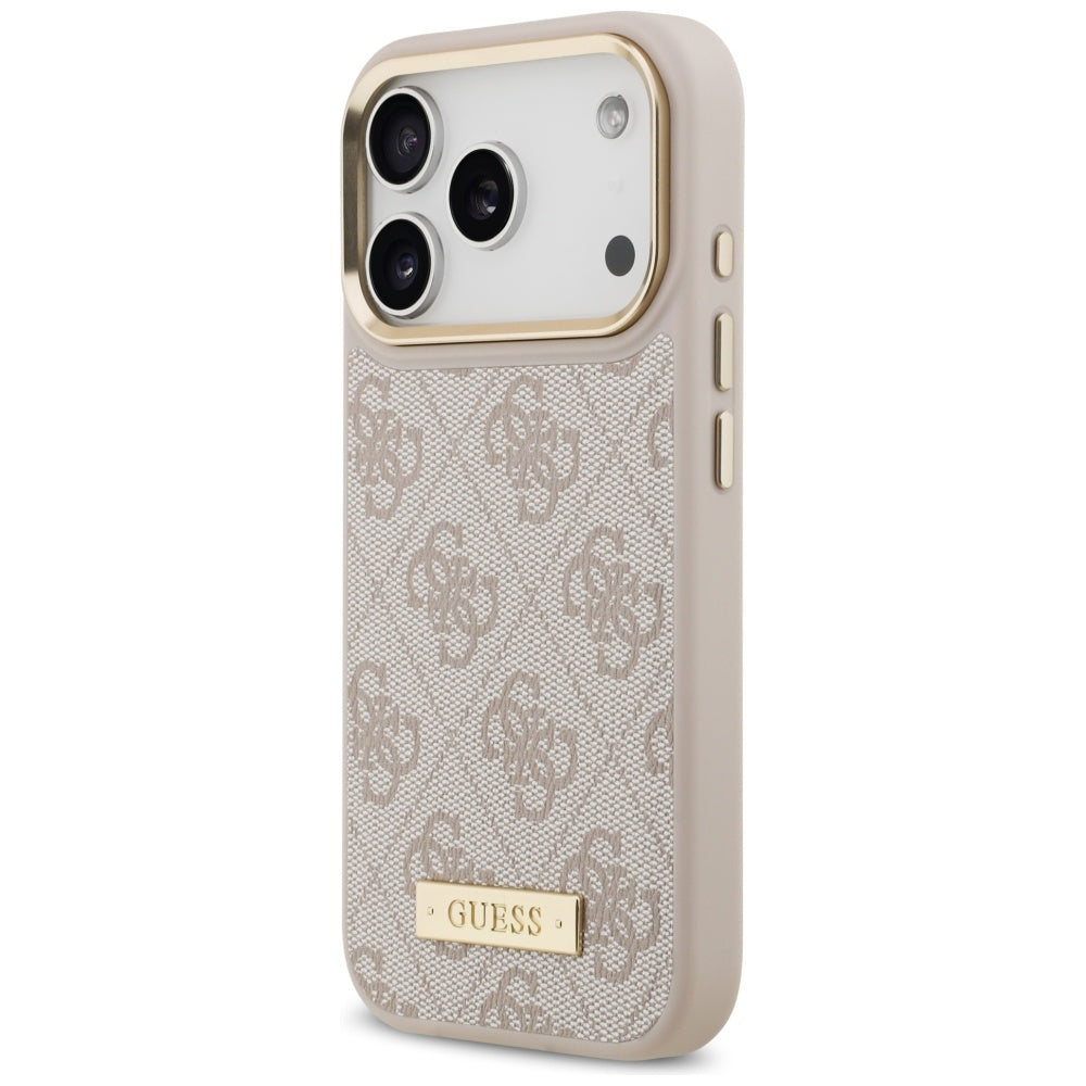 Coque MagSafe pour Apple iPhone 17 Pro, Guess, Plaque Logo 4G, Rose