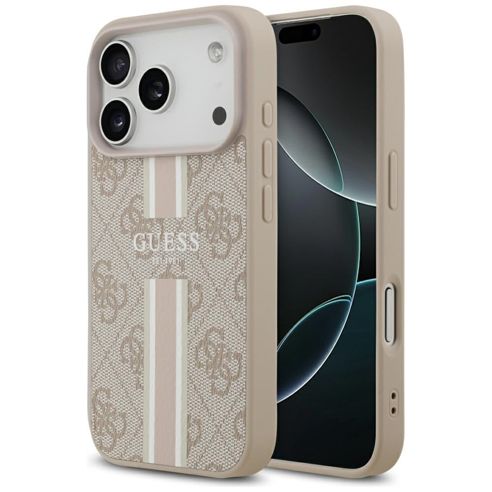 Coque MagSafe pour Apple iPhone 17 Pro, Guess, 4G Printed Stripes, Rose
