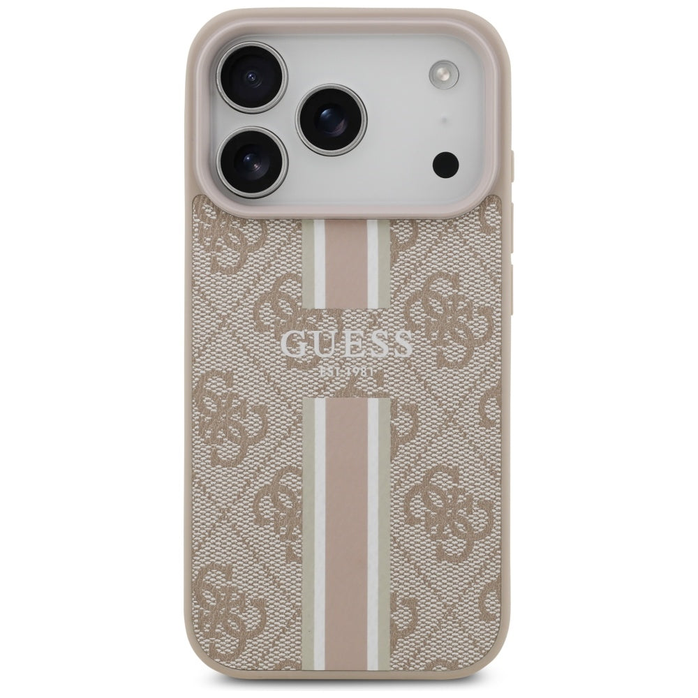 Coque MagSafe pour Apple iPhone 17 Pro, Guess, 4G Printed Stripes, Rose