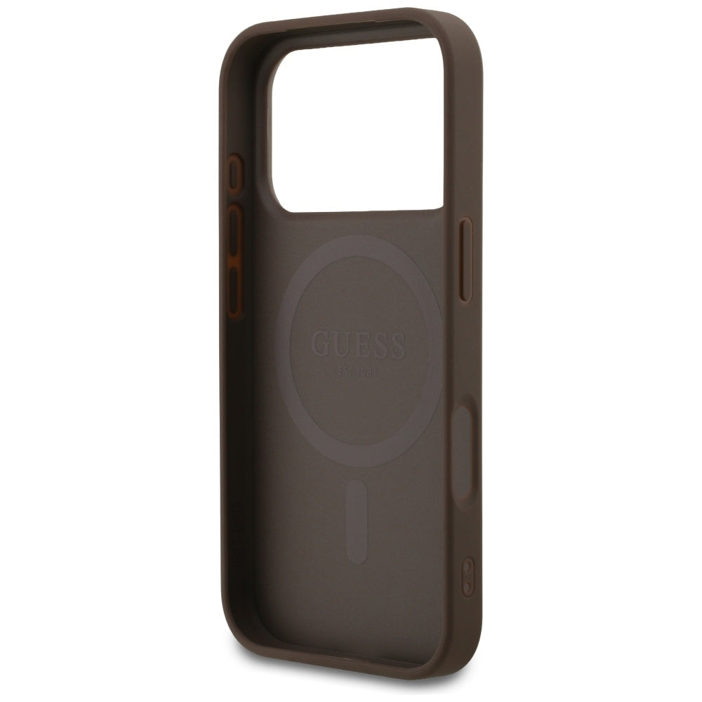 Étui MagSafe pour Apple iPhone 17 Pro, Guess, 4G Petit et Logo Classique, Marron