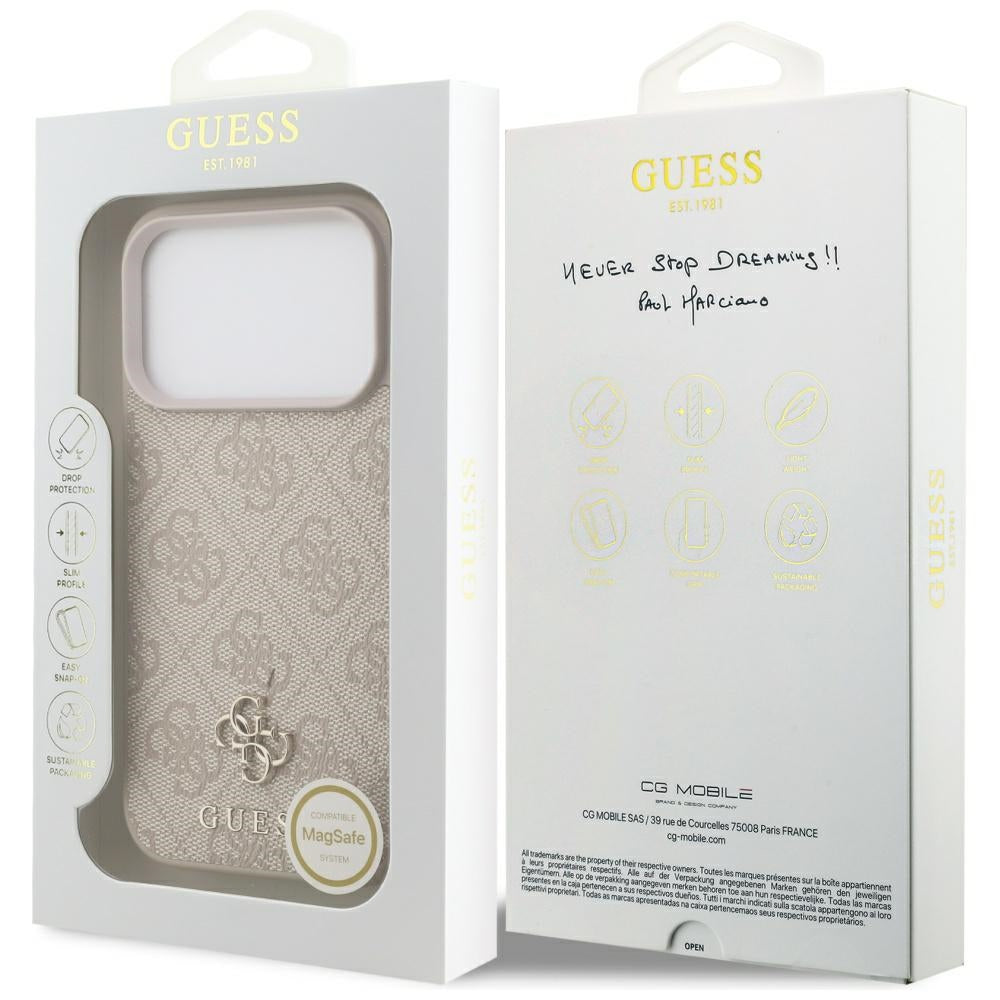 Étui MagSafe pour Apple iPhone 17 Pro, Guess, 4G Petit et Logo Classique, Rose