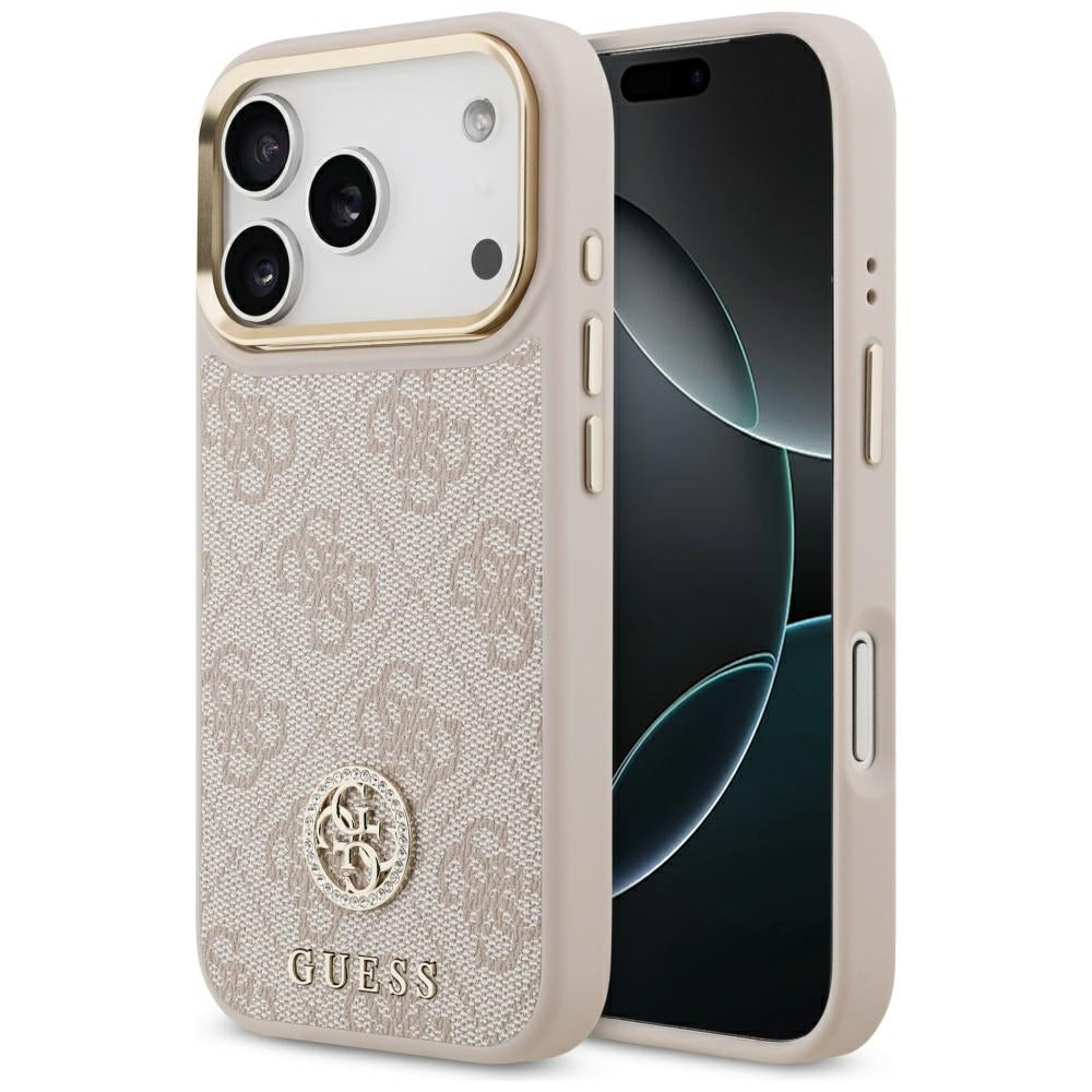 Coque MagSafe pour Apple iPhone 17 Pro, Guess, Logo Strass 4G, Rose.