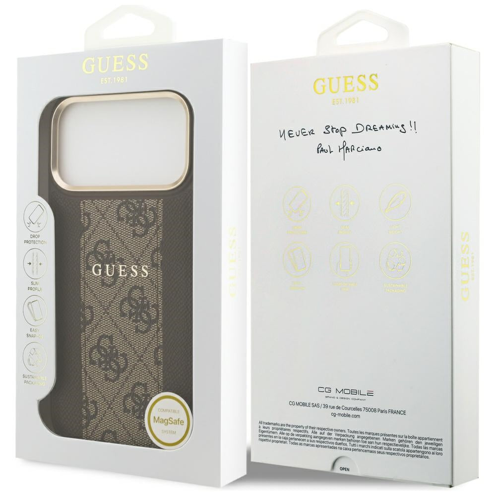 Étui MagSafe pour Apple iPhone 17 Pro, Guess, 4G Stripe, Marron