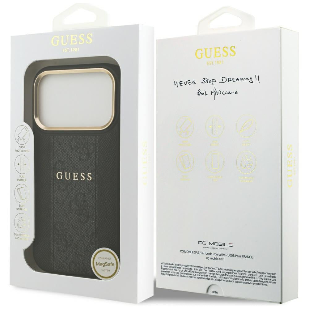 Étui MagSafe pour Apple iPhone 17 Pro, Guess, 4G Stripe, Noir
