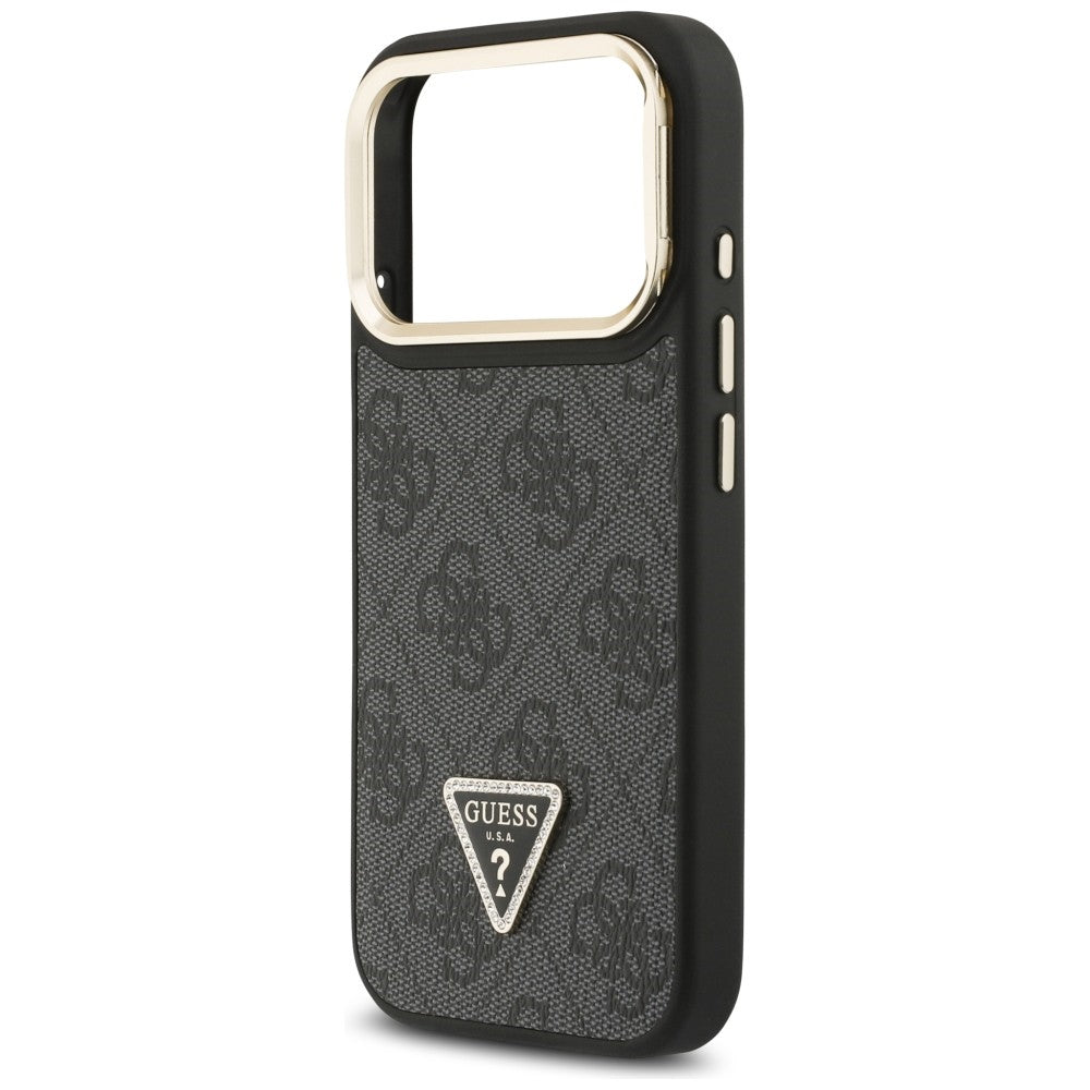 Coque MagSafe pour Apple iPhone 17 Pro, Guess, Logo Triangle 4G avec Support Caméra, Noir Doré