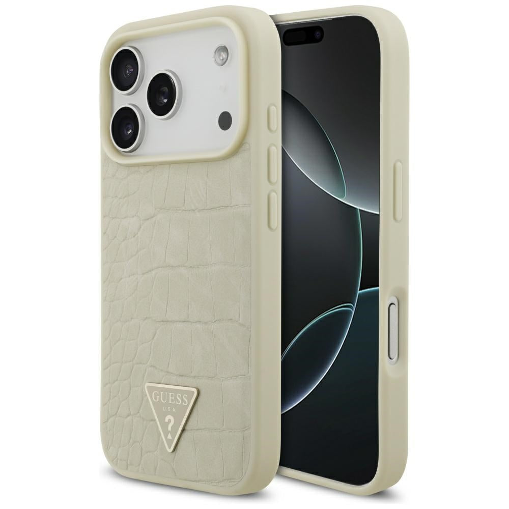 MagSafe Case for Apple iPhone 17 Pro, Guess, Croco Triangle Logo, Gold