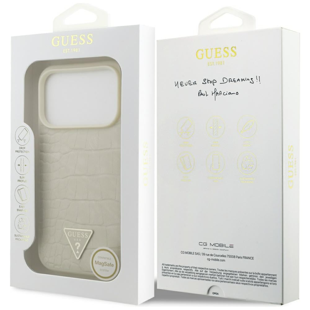 MagSafe Case for Apple iPhone 17 Pro, Guess, Croco Triangle Logo, Gold