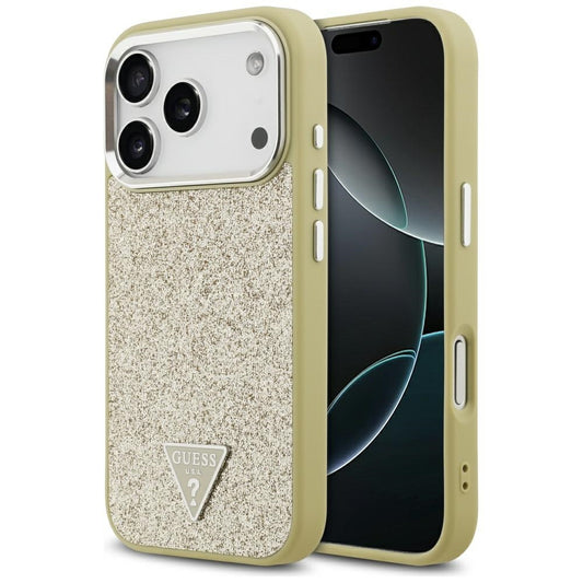MagSafe Case for Apple iPhone 17 Pro, Guess, Glitter Triangle Logo, Gold