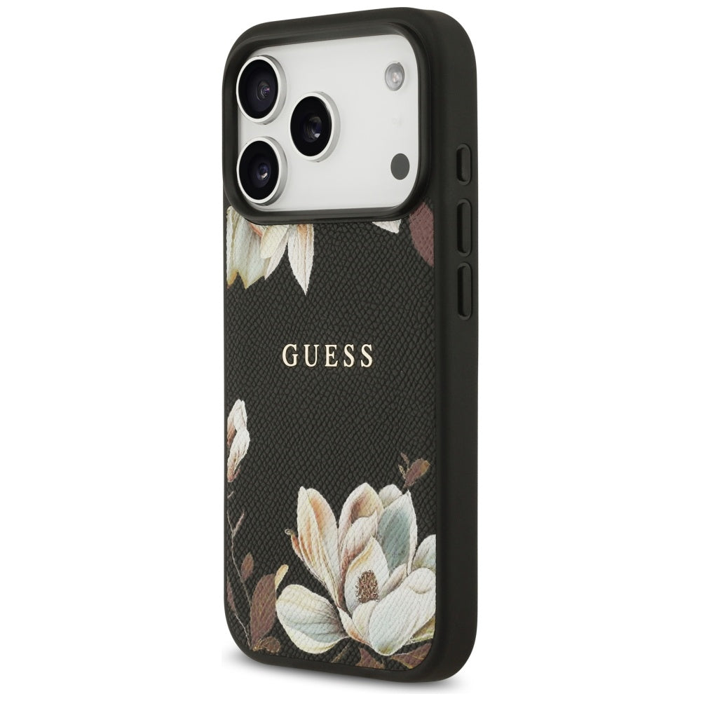 Coque MagSafe pour Apple iPhone 17 Pro, Guess, Grained Flowers, Noire