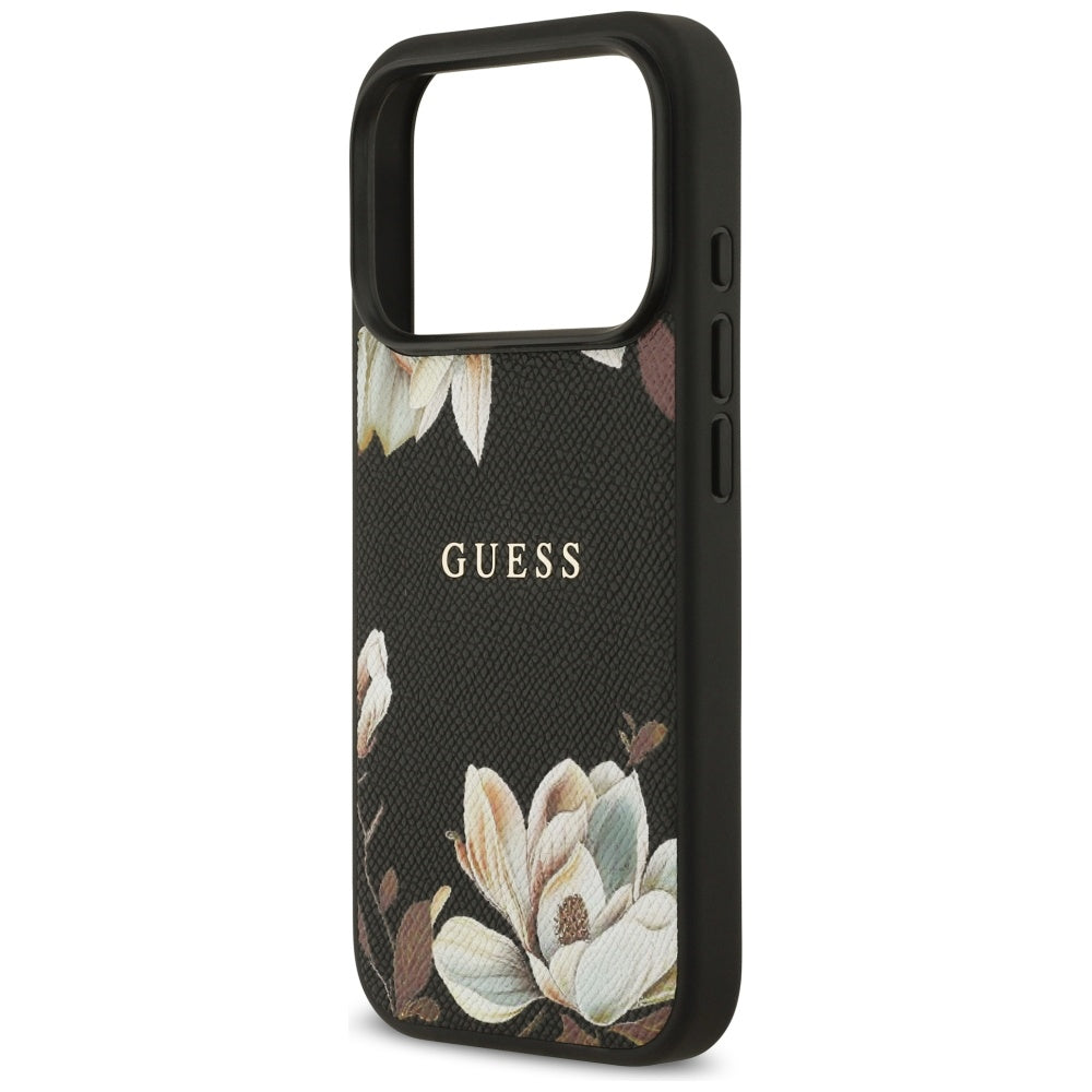 Coque MagSafe pour Apple iPhone 17 Pro, Guess, Grained Flowers, Noire