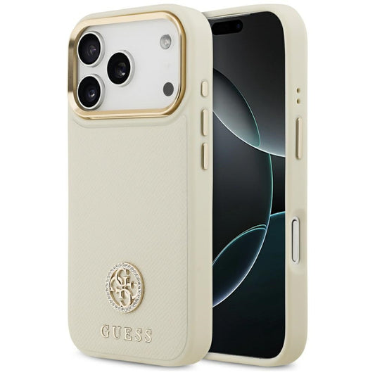 MagSafe Case for Apple iPhone 17 Pro, Guess, Grained Strass Logo, Beige