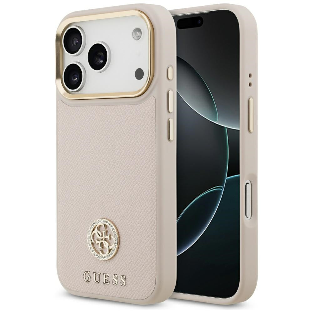 Étui MagSafe pour Apple iPhone 17 Pro, Guess, Logo Strass Grainé, Rose