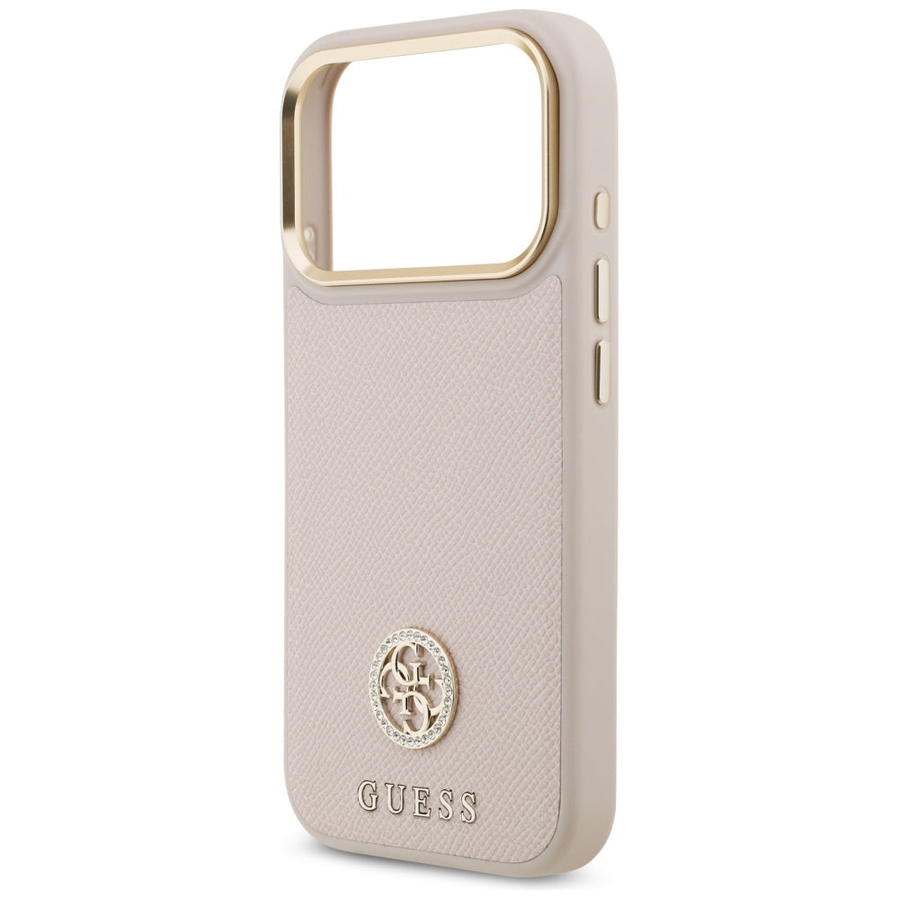 Étui MagSafe pour Apple iPhone 17 Pro, Guess, Logo Strass Grainé, Rose