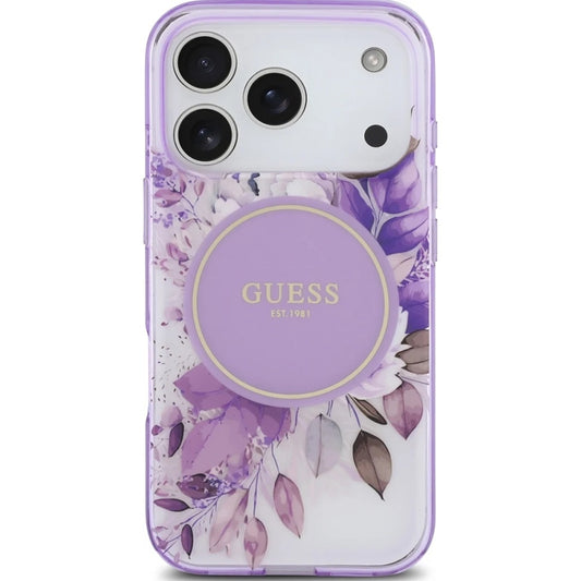 Étui MagSafe pour Apple iPhone 17 Pro, Guess, IML Flower & Tonal Circle, Mauve