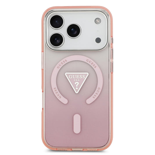 Coque MagSafe pour Apple iPhone 17 Pro, Guess, logo triangle dégradé IML, Rose