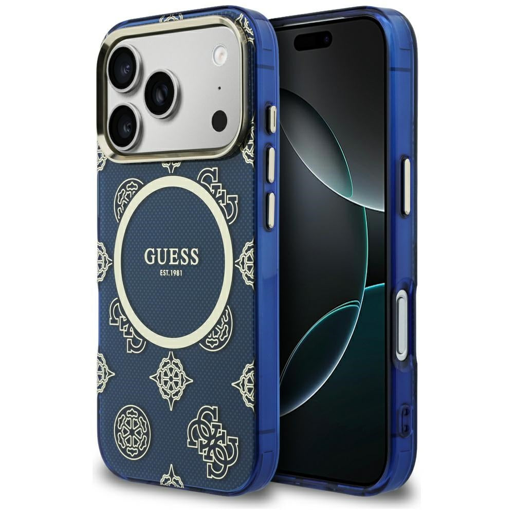 Coque MagSafe pour Apple iPhone 17 Pro, Guess, IML Peony Dot, Bleue