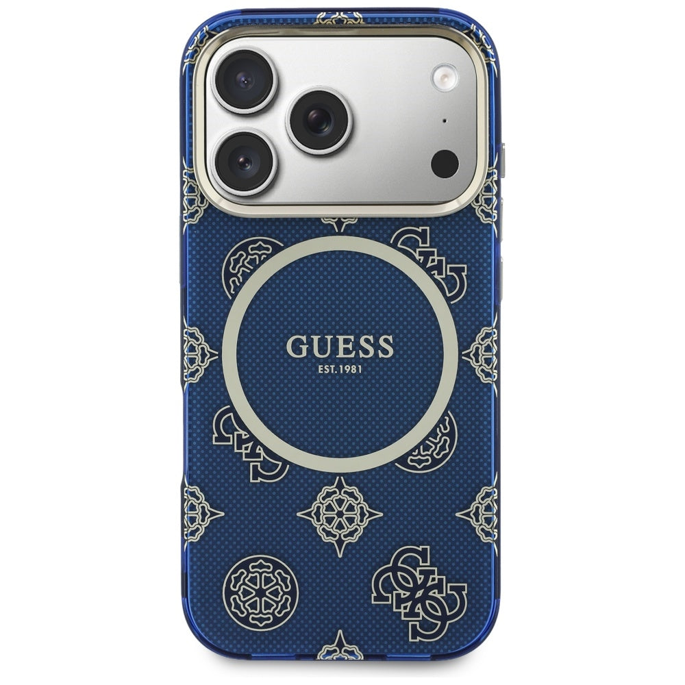 Coque MagSafe pour Apple iPhone 17 Pro, Guess, IML Peony Dot, Bleue