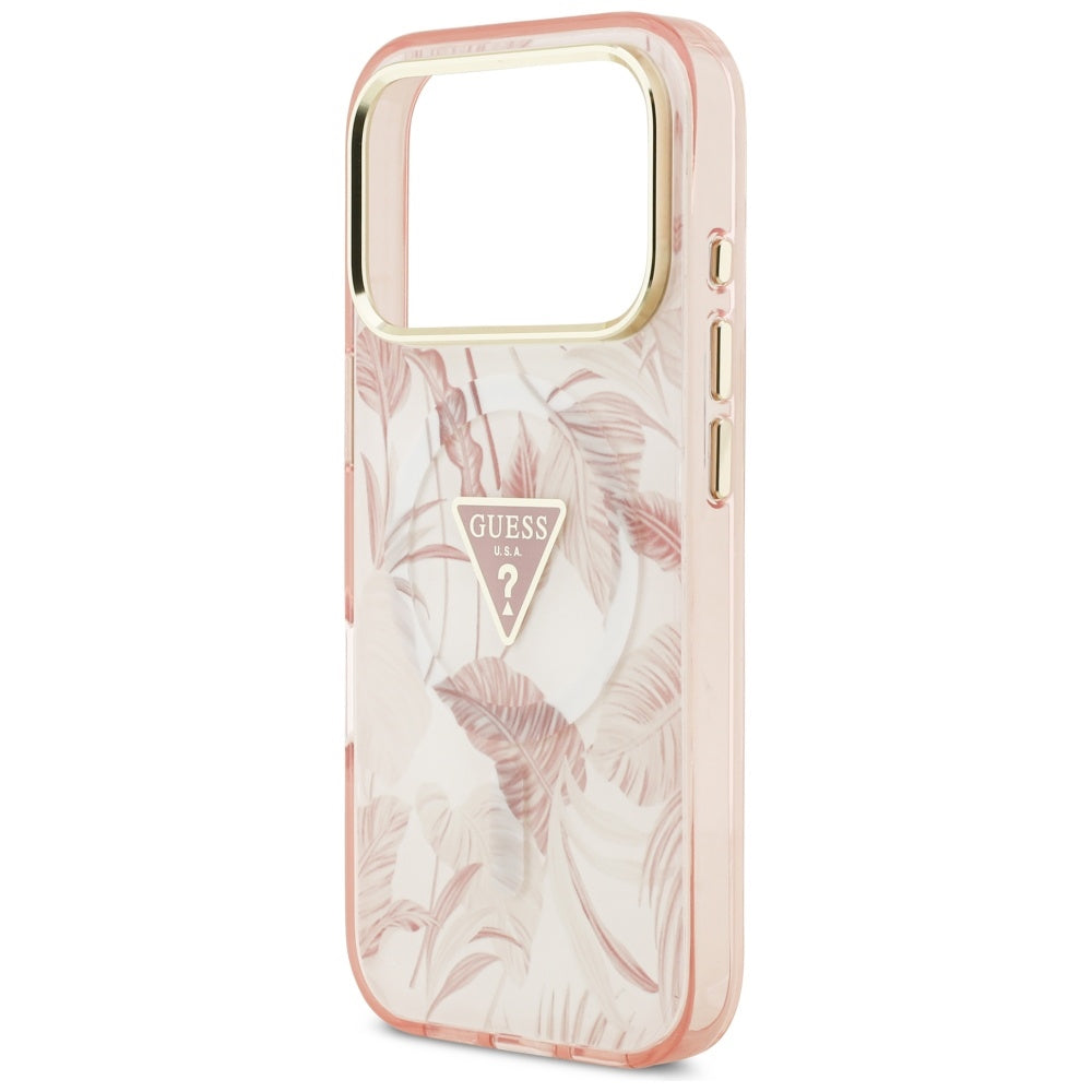 Étui MagSafe pour Apple iPhone 17 Pro, Guess, Jungle Tonal Triangle, Rose