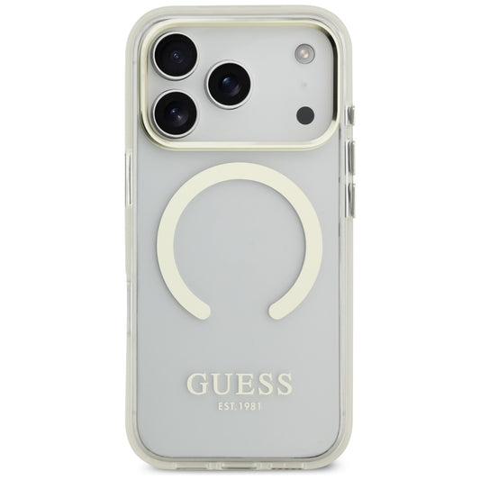 Coque MagSafe pour Apple iPhone 17 Pro, Guess, Contour Métallique, Dorée