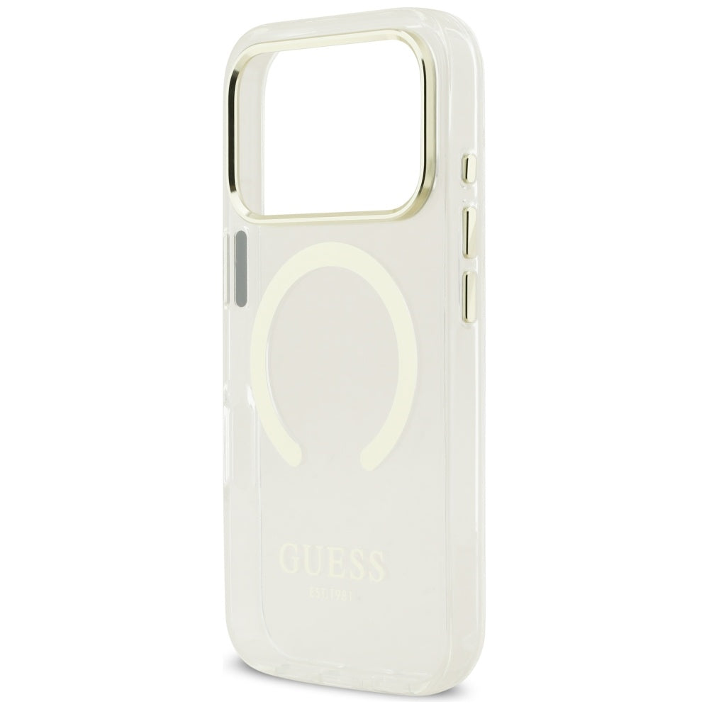 Coque MagSafe pour Apple iPhone 17 Pro, Guess, Contour Métallique, Dorée