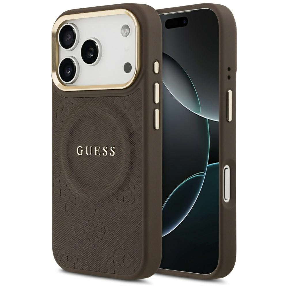 Étui MagSafe pour Apple iPhone 17 Pro, Guess, Peony Hot Stamp, Marron