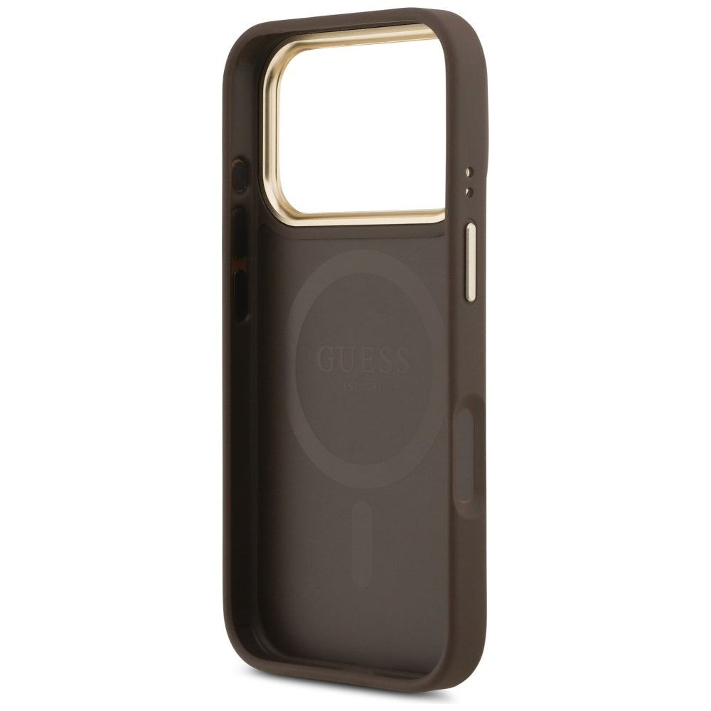 Étui MagSafe pour Apple iPhone 17 Pro, Guess, Peony Hot Stamp, Marron
