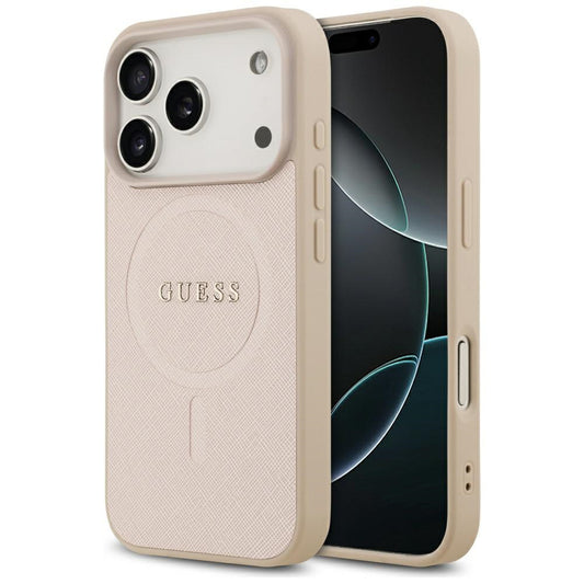 Coque MagSafe pour Apple iPhone 17 Pro, Guess, Saffiano Classic Logo, Rose