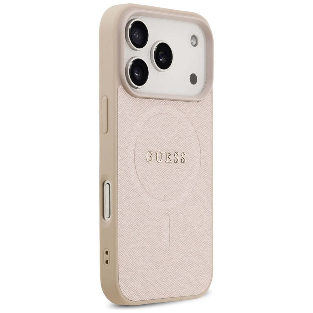 Coque MagSafe pour Apple iPhone 17 Pro, Guess, Saffiano Classic Logo, Rose
