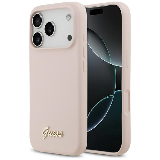 Coque MagSafe pour Apple iPhone 17 Pro, Guess, Script Metal Logo, Rose Clair