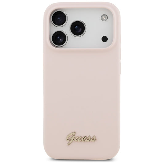 Coque MagSafe pour Apple iPhone 17 Pro, Guess, Script Metal Logo, Rose Clair