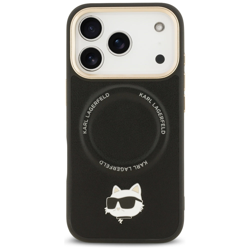 Étui MagSafe pour Apple iPhone 17 Pro, Karl Lagerfeld, Big Strap Choupette Metal Logo, Noir