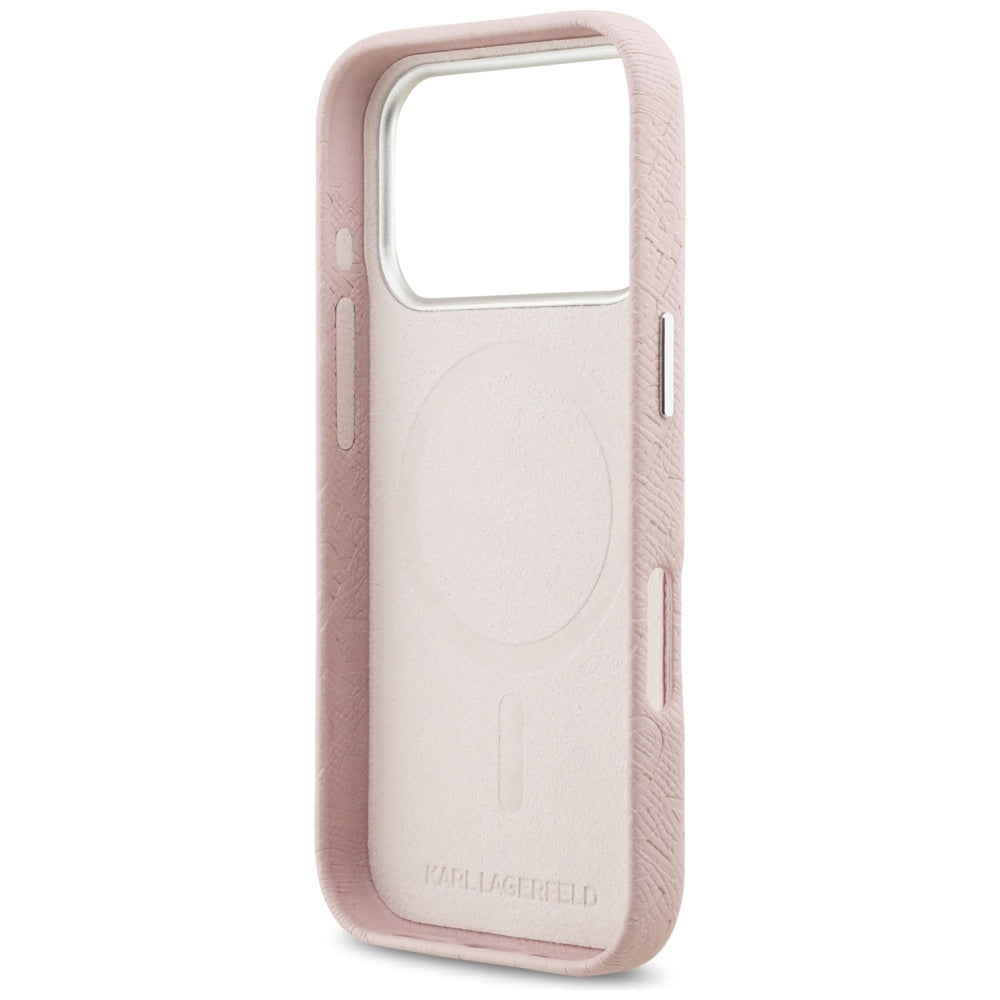Coque MagSafe pour Apple iPhone 17 Pro, Karl Lagerfeld, FW Stamped Karl, Rose