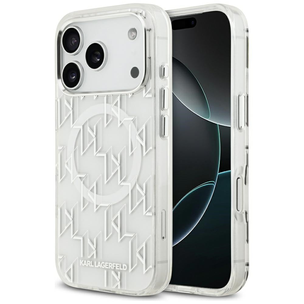 Étui MagSafe pour Apple iPhone 17 Pro, Karl Lagerfeld, IML KL Monogram, Blanc