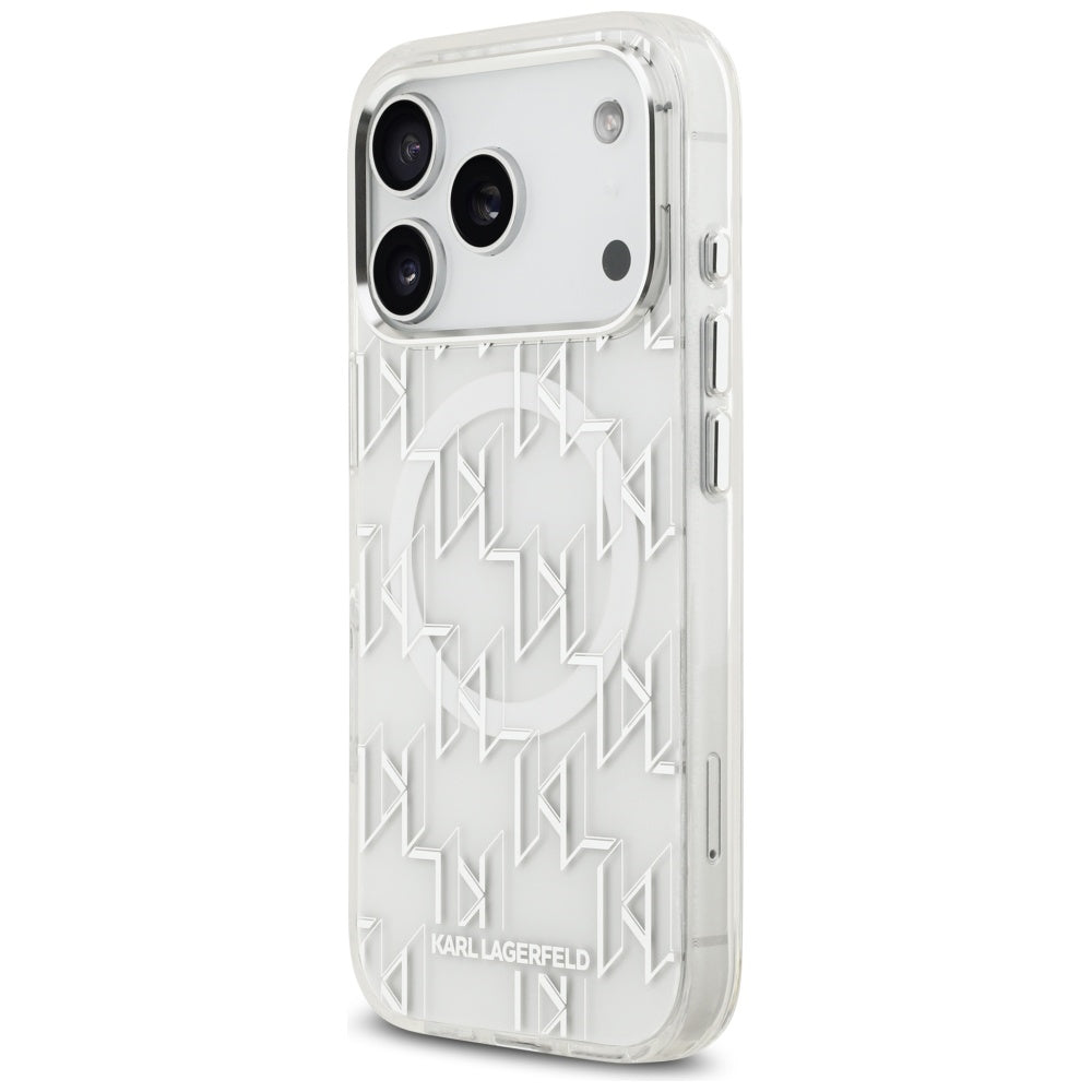 Étui MagSafe pour Apple iPhone 17 Pro, Karl Lagerfeld, IML KL Monogram, Blanc