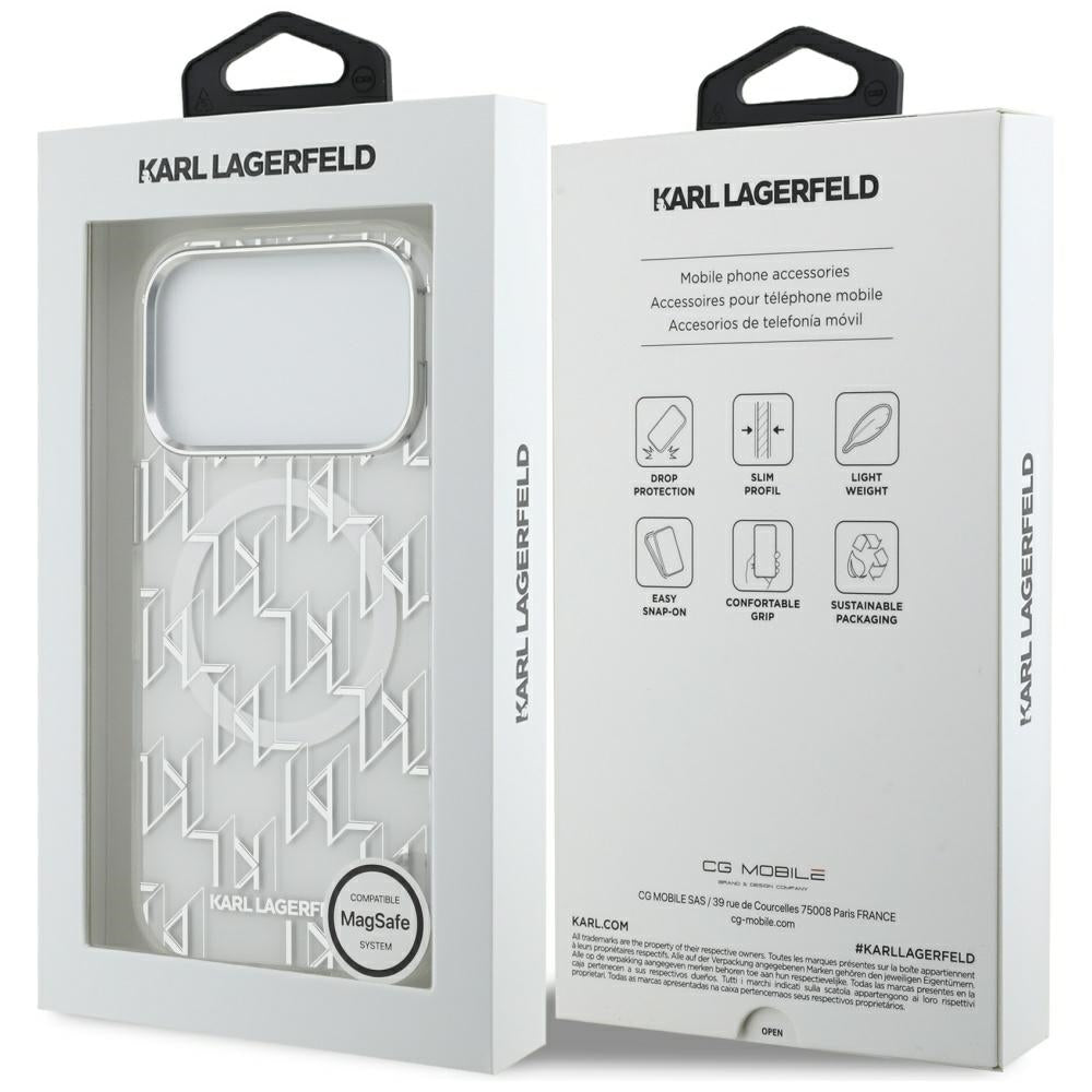 Étui MagSafe pour Apple iPhone 17 Pro, Karl Lagerfeld, IML KL Monogram, Blanc