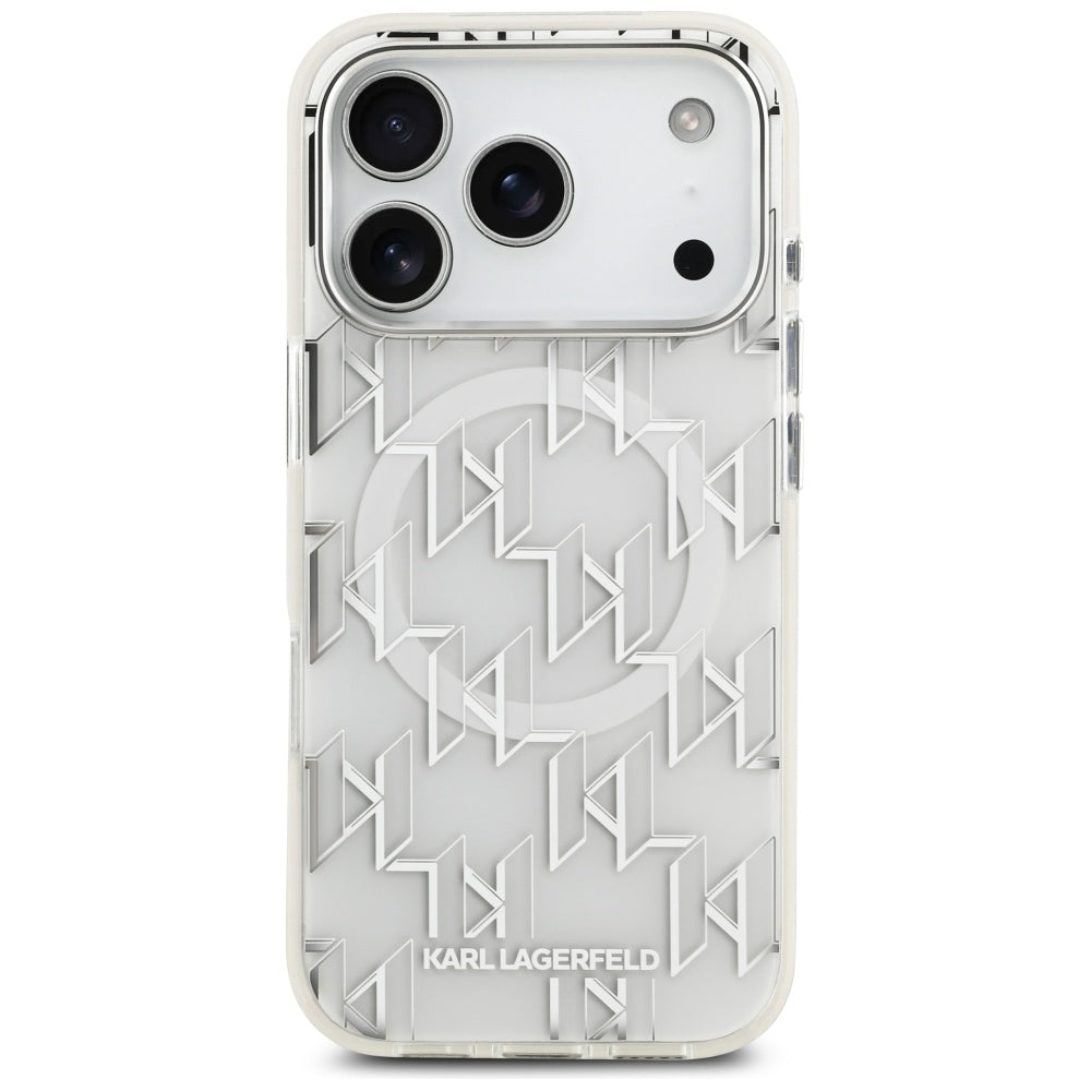 Étui MagSafe pour Apple iPhone 17 Pro, Karl Lagerfeld, IML KL Monogram, Blanc