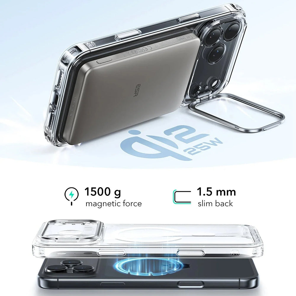 Coque MagSafe pour Apple iPhone 17 Pro Max, ESR, Classic Hybrid Kickstand, Transparente