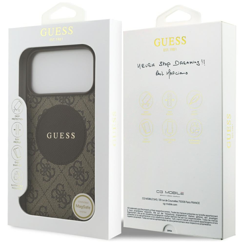 Étui MagSafe pour Apple iPhone 17 Pro Max, Guess, 4G Circle Classic Logo, Marron