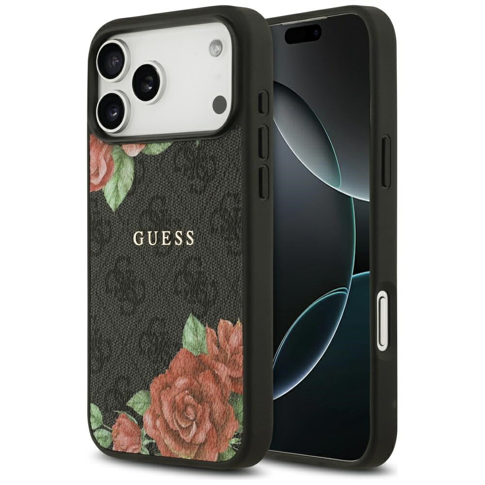 Coque MagSafe pour Apple iPhone 17 Pro Max, Guess, Imprimé Fleurs 4G, Noire