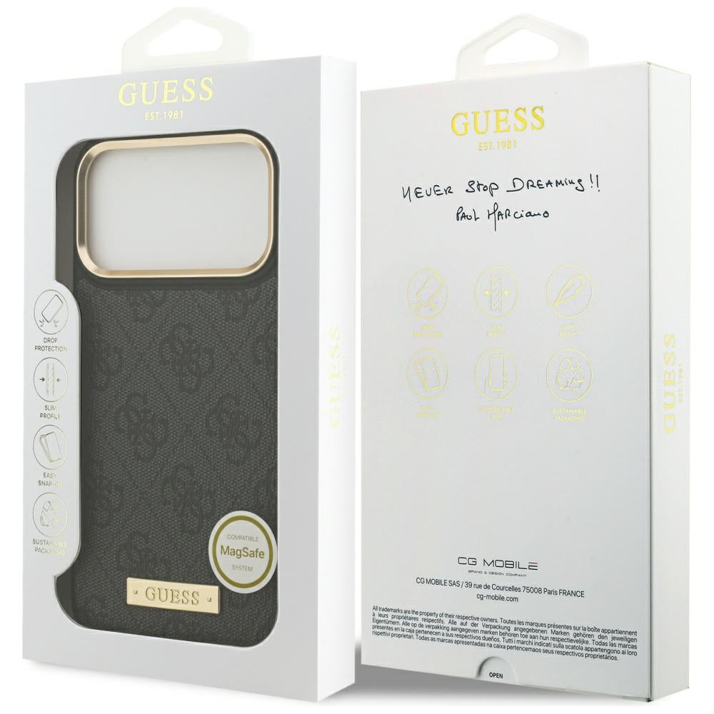 Coque MagSafe pour Apple iPhone 17 Pro Max, Guess, Plaque Logo 4G, Noire
