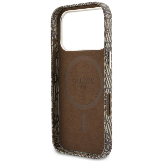 Coque MagSafe pour Apple iPhone 17 Pro Max, Guess, Logo Script 4G, Marron